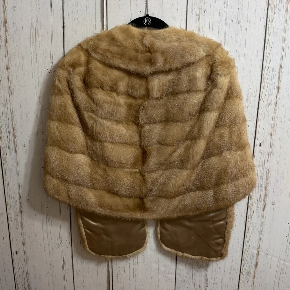 Vintage Blonde Mink Fur Hat with Brown Chin Strap